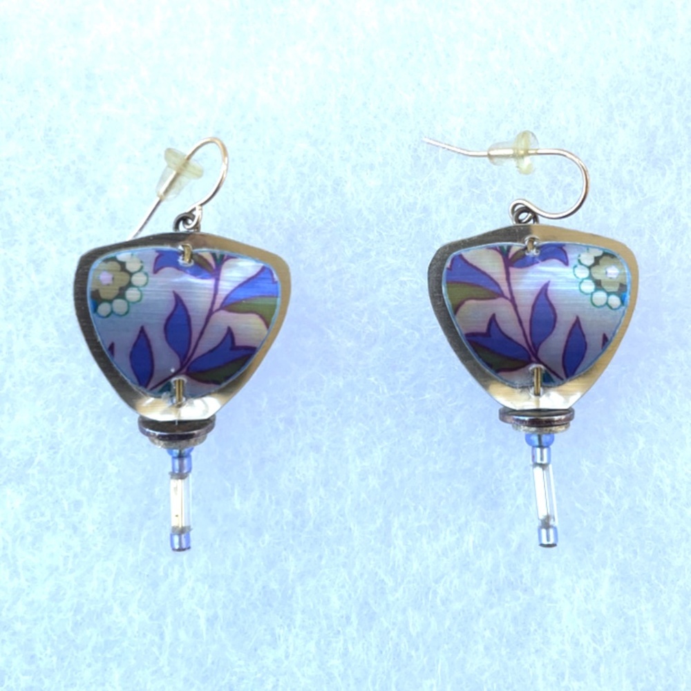 Glass Onion Originals Artisan Sterling Silver Earrings with Purple Flowers